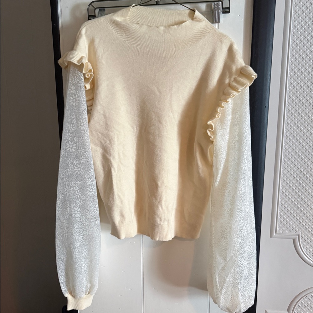 Cozy Casual Cream Lace Sleeve Blouse